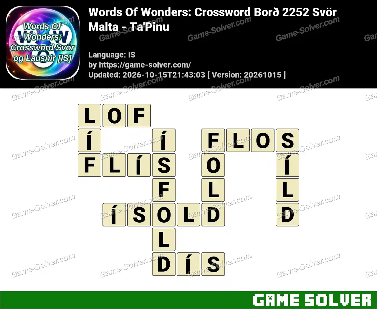 Words Of Wonders: Crossword Borð 2252 Svör – Malta – Ta’Pinu